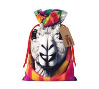 Llama In A Scarf Print Christmas Drawstring Holiday Candy Bag Xmas Sacks Reusable Wrapping Bags Party Favor