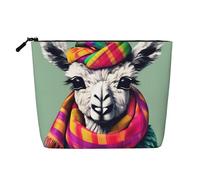 Llama in A Scarf Print Cosmetic Bag for Women,Faux Linen Makeup Bag Large Capacity,Perfect for Travel Daily Use
