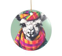 Llama in A Scarf Print Xmas Ornament Hanging Decor, Acrylic Romantic Christmas Decoration for Home Wedding Anniversary