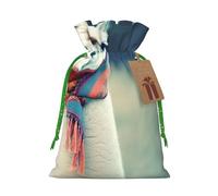 Llama in A Scarf Printed Christmas Drawstring Bags Reusable Bag for Party Xmas Gift Wrapping, Green Ribbon, S