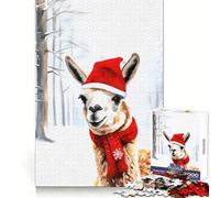 Llama in Red Hat And Scarf 1000 Piece Jigsaw Puzzles for Teenagers Jigsaw Creative Fun Smooth Cut Home Game Perfect Decor (50x75cm)