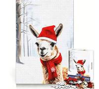 Llama in Red Hat And Scarf 1000 Pieces Jigsaws Adults Puzzles Gifts Mind Workout Stress Less Home Activity Home Accent (38x26cm)