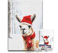 Llama in Red Hat And Scarf Jigsaw 1000 Pieces for Adults Brain Training Educational Game Ideal Surprise Gift for Loved Ones Size 38x26cm