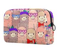 Llama in Sunglasses Red Tie Bow Cosmetic Bag for Women, Travel Toiletries Bags Large Makeup Handy Pouch Organiser Bag with Zipper