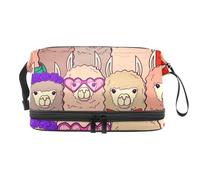 Llama in Sunglasses Red Tie Bow Double Layer Cosmetic Bag for Women and Girls, Travel Toiletry Bag Makeup Handy Pouch Organiser Bag with Brush Compartment