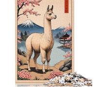 Llama Japanese Art Puzzle 500 Pieces Jigsaws Wood Puzzles Jigsaw Puzzles for Adults Educational Game Challenge Toy 500pcs (52x38cm)