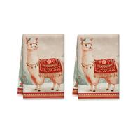 Llama Kitchen Towels Set of 2, Winter Festive Snowflakes Red Blanket Winter Red Absorbent Soft Tea Towels Cabin Kitchen Decor 16x24 Inch