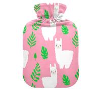 Llama Leaves Pink Hot Water Bottle with Cover for Pain Relief Hot Bottle Water Bag for Women, 1L