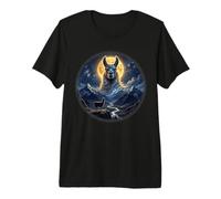 Llama Looking at The Moon Calm Night Animal Premium T-Shirt