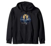 Llama Looking at the Moon Calm Night Animal Zip Hoodie