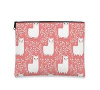 Llama Makeup Bag, Cute Alpaca Pattern Cosmetic Travel Pouch for Women, Portable Small Canvas Zipper Organizer, Great Gift for Festivals and Summer, Peach, 7x9 Inch