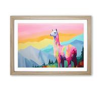 Llama Minimalism No.2 Framed Print | A2 Oak Framed Wall Art | Ready to Hang | Minimalist Animal Picture | Living Room Bedroom Lounge Office
