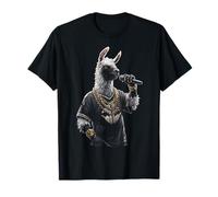 Llama Music Holding Microphone Motif Animal Art Llama T-Shirt