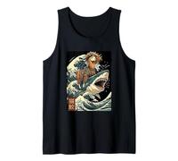 Llama on a Shark Japanese Samurai Kanagawa Wave Tank Top