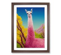 Llama Painting Kitsch Framed Print | A2 Walnut Framed Wall Art | Ready to Hang | Modern Animal Picture | Living Room Bedroom Lounge Office
