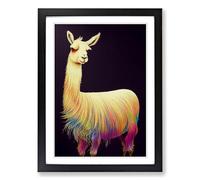 Llama Painting Marbling Framed Print | A2 Black Framed Wall Art | Ready to Hang | Modern Animal Picture | Living Room Bedroom Lounge Office