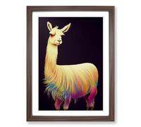 Llama Painting Marbling Framed Print | A2 Walnut Framed Wall Art | Ready to Hang | Modern Animal Picture | Living Room Bedroom Lounge Office