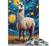 Llama Painting Starry Night Puzzle Jigsaws 500 Pieces for Adults Wooden Puzzle Adult Jigsaw Puzzle Puzzle for Adults And Teenager 500pcs (52x38cm)