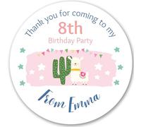 Llama Personalised Girl's Birthday Party Stickers, Llama Party - Sweet Cone Stickers, Labels for Party Bags/Thank You Favour Stickers (12 Stickers x 64mm)