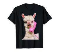 Llama Pink Telephone Pearl Necklace Illustration Value Graphic T-Shirt