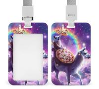 Llama Pizza Galaxy Funny Id Badge Holder with Lanyard Vertical Name Card Holders for Work Nurse Teacher