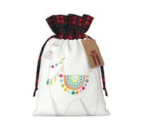 Llama Print Festive Plaid Gift Bag, Candy Bag, Drawstring Burlap Pouch For Holiday Presents Favor-M