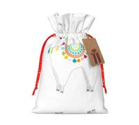Llama Print Festive Red Drawstring Bag, Small Favors Pouch Ideal For Christmas Party Gifting-S Size