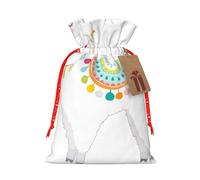 Llama Printed Christmas Drawstring Bags with Red Christmas Ribbon - Reusable Burlap Drawstring Gift Pouches, S