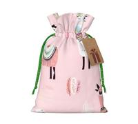 (Llama) Printed Christmas S Size Gift Bags with Green Ribbon Drawstring Candy Bags for Kids Xmas Holiday Christmas Eve Presents