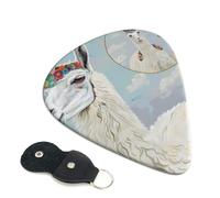 Llama Printed Guitar Picks, 6 Pack with Leather Keychain Pick Holder - 0.46mm, 0.71mm, 0.96mm Assorted Thickness for Acoustic Ukulele, Electric Guitar, Acoustic Guitar, Bass