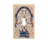 Llama Single Light Switch Cover Plate, Festive Vintage Stars Banners Independence Day Red Plastic Standard Size Switch Plate Decorative for Bedroom Bathroom Kitchen Entrance Decor (Single)