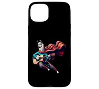 Llama Superhero Playing Acoustic Guitar Music Vibes Case for iPhone 15 Plus