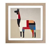 Llama Suprematism No.6 Framed Wall Art Print, Ready to Hang Picture for Living Room Bedroom Home Office, Oak 18 x 18 Inch (45 x 45 cm)