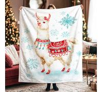 Llama Throw Blanket, Winter Festive Snowflake Flower Winter Red Fuzzy Blankets Cozy Lightweight Decorative for Couch Sofa Bed Lap Office Chair Desk 50x60 Inch