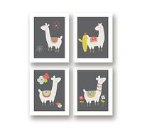 Llama Wall Decor Art Posters - Set of 4 (11" x 14") Professional Grade Prints (Llama & Cactus) for Baby Room, Boy/Girl Room, Kids, Nursery Room Decor, Playroom, by Kindred Sol Collective