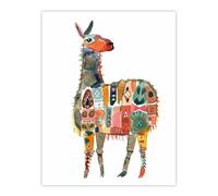 Llama With Colourful Folk Patterns Watercolour Wall Art Print Artery8 Multi W24 inch x H32 inch