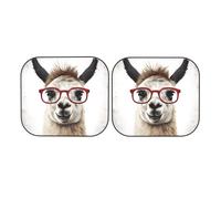 Llama with Glasses Car Windshield Sun Shade 2-Piece, Foldable Sunshade for Car Front Window and Interior Sun Protection, Universal Auto Sun Blocker Visor Protector Large