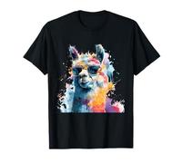 Llama with Sunglasses Animal Art Graphic Funny Alpaca T-Shirt