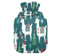 Llama Xmas Tree Hot Cold Water Bottle with Fleece Cover PVC Hot Water Bag 2 Liter