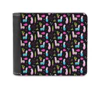 Llamas and Cactus in Pots Men's Bifold Wallet Slim Cash Card Holder Leather Purse
