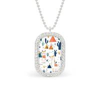 Llamas Cactus Alpacas Pendant Necklace Fashion Jewelry Square Pendant with White Drill Border One Size