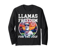 LLAMAS FOR FREEDOM FUR THE JULY funny patriotic Llama fourth Long Sleeve T-Shirt