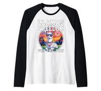 LLAMAS FOR FREEDOM FUR THE JULY funny patriotic Llama fourth Raglan Baseball Tee