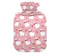 Llamas Hearts Pink Hot Water Bottle with Cover for Pain Relief Heating Bag for Sore Muscles, 1L