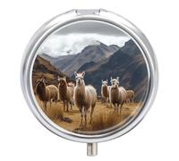 Llamas in The Andes Pill Box Cute Round Pill Case Portable Medicine Tablet Vitamin Holder Organizer for Purse Pocket