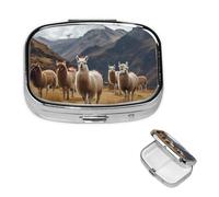 Llamas in The Andes Pill Case with Mirror Retro 2 Compartment Pill Box Small Pill Organizer for Purse or Pocket Decorative Metal Medicine Vitamin Organizer Unique Gifts