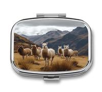 Llamas in The Andes pilldispenser 2-Compartment Portable Travel Square PillCase Daily with Store Vitamins Pocket Medicine Organizer for Office Home Fish Oil