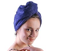 LLAMAXY 100% Pure Organic Cotton Hair Towel - Quick Twist Rapid Dry Turban Wrap for Adults and Children - 1 Pack Navy Blue