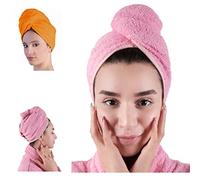 LLAMAXY Hair Towel - 100% Pure Organic Cotton Hair Drying Towel - Adult & Child Hair Wraps & Turbans - Quick Twist Rapid Dry Cap - 2 pack: Orange + Pink