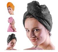LLAMAXY Hair Towel 100% Pure Organic Cotton Hair Drying Towels Adult Child Hair Wraps Hair Turban - Towel Wrap Hair Drying Quick Twist Rapid Dry Cap 3 pack of Grey + Pink + Orange